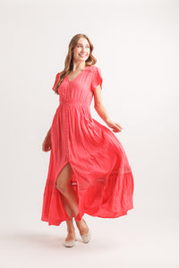 Solid Lace Inset Maxi Dress With Pockets