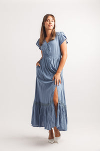 Solid Lace Inset Maxi Dress With Pockets