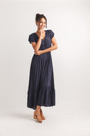 Solid Lace Inset Maxi Dress With Pockets
