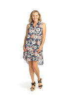 Large Floral collared shirt Hem Dress with pockets