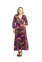 Load image into Gallery viewer, PD-15530  SATIN ABSTRACT PRINT PLEATED DRESS WITH TIE BELL
