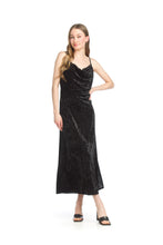 Load image into Gallery viewer, PD-15536 DRAPE NECK VELVET DRESS WITH FRONT SLIP
