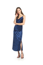 Load image into Gallery viewer, PD-15536 DRAPE NECK VELVET DRESS WITH FRONT SLIP
