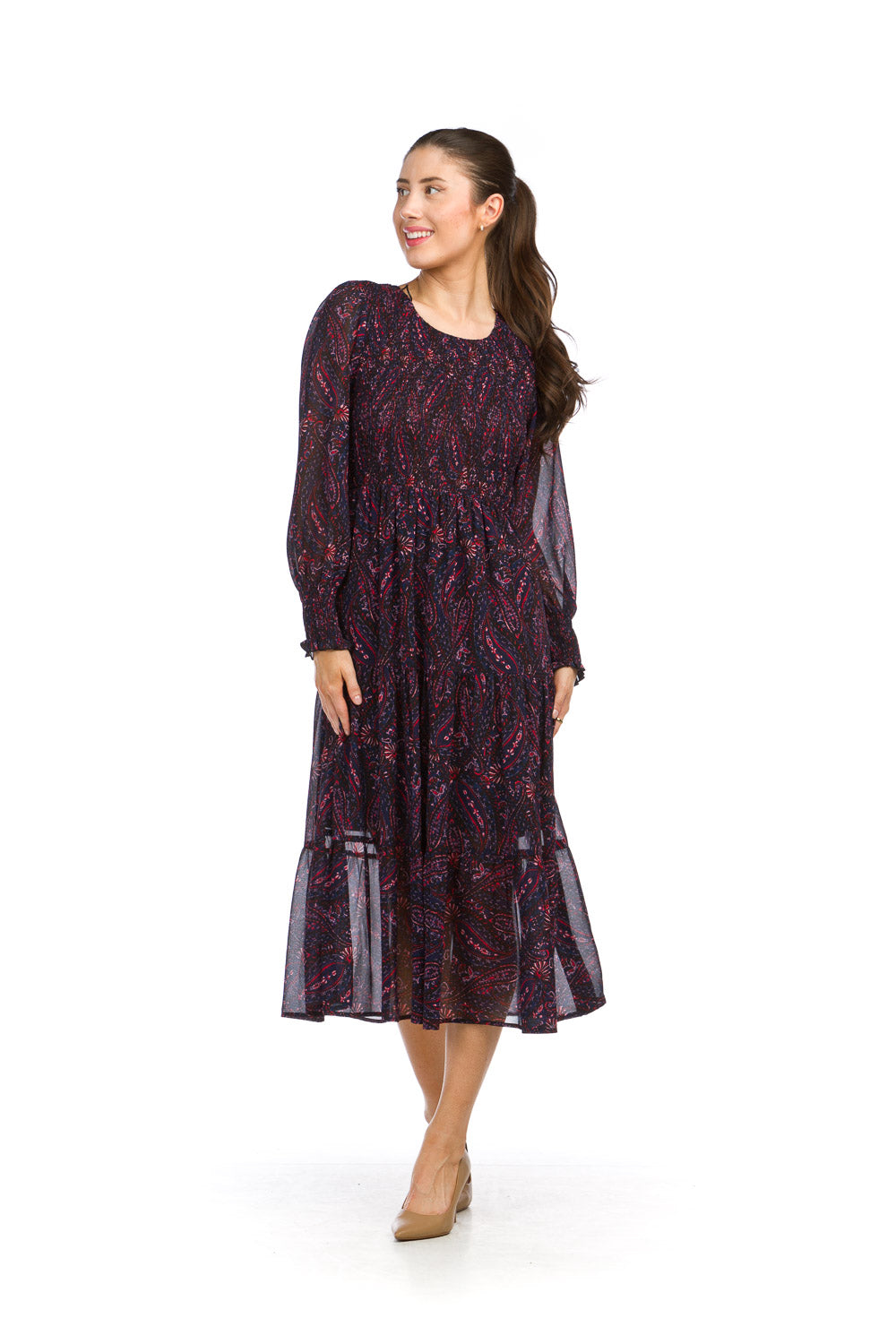 Smocked Paisley Print Dress