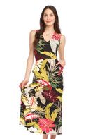 Tropical Print Stretch Maxi Dress with Pockets