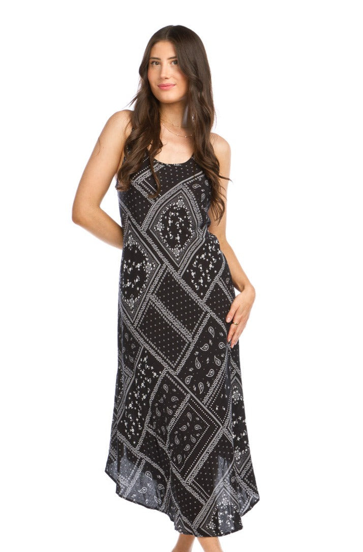 Geo Paisley Print A-line Sleeveless Maxi Dress