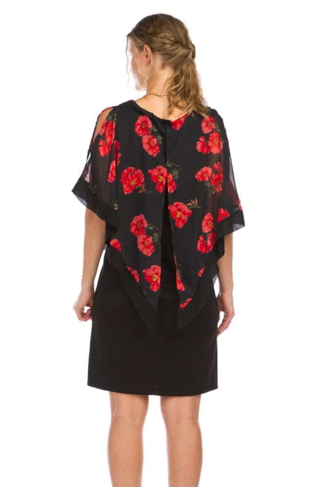 Stretch Shift Dress with Floral Georgette Overlay