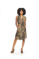 Medallion Print Zip Detail Short Dress with Pockets and Tie Waist.