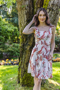 Floral Print Linen Dress with Tie Belt