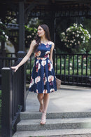 Big Floral Print Sleeveless Dress with Box Pleat Skirt