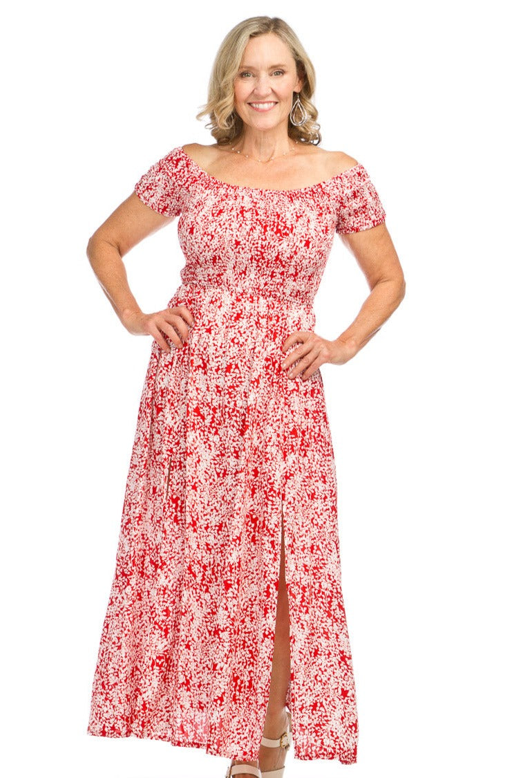 Floral Smocked Ots Maxi Dress.