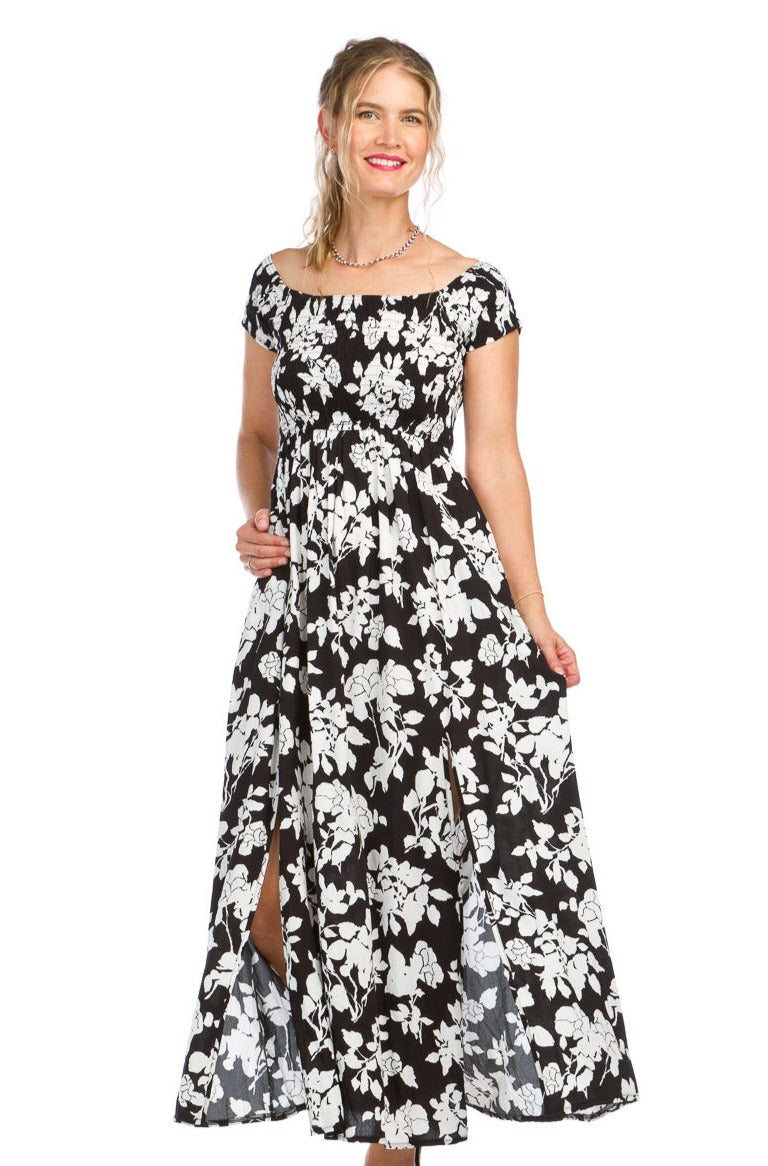 Floral Smocked Ots Maxi Dress.