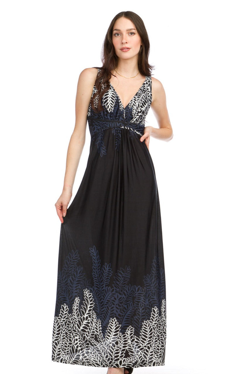 Border Print Grecian Maxi Dress