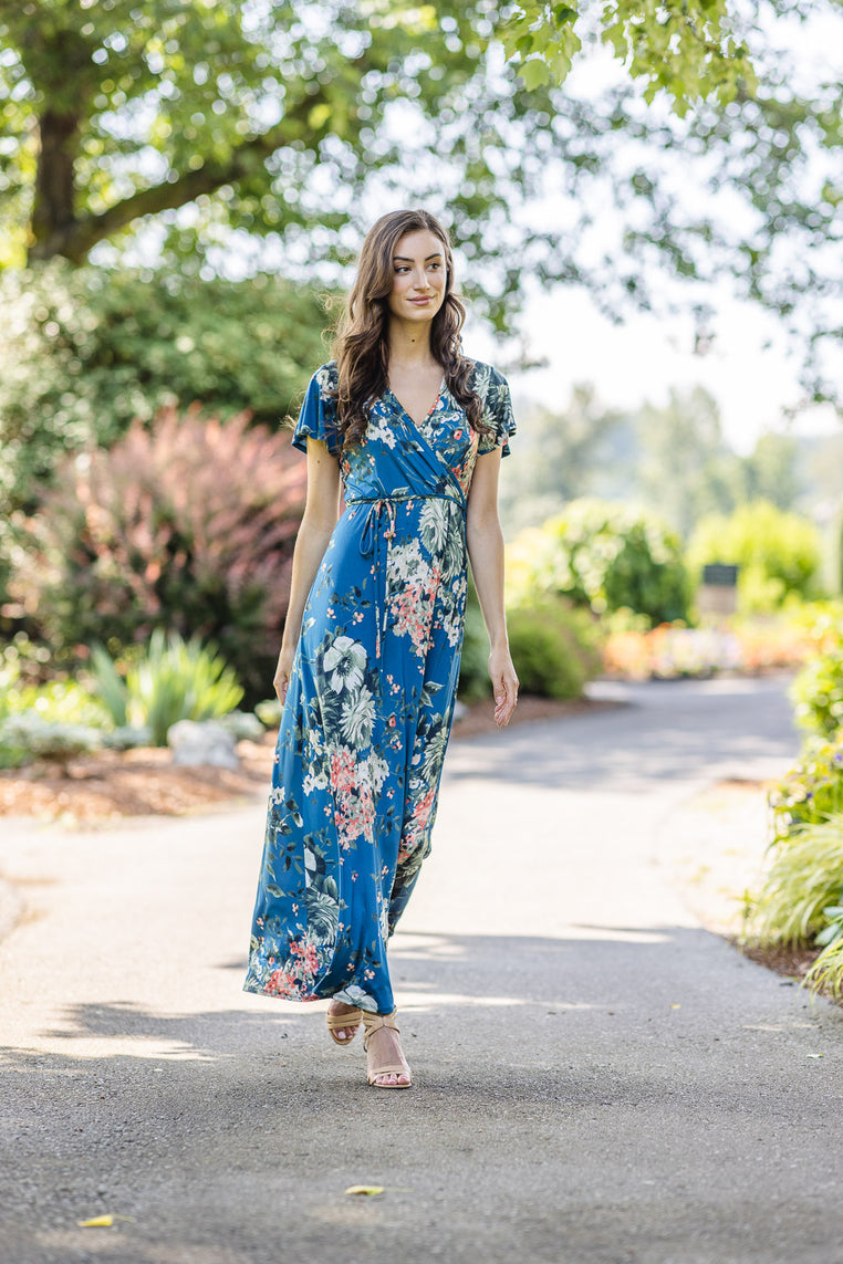 Floral Stretch Wrap Look Maxi Dress