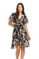 Floral Short Sleeve Wrap Top Dress with Ruffle Trim