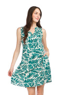 Tropical Print Henley Dress with Pockets