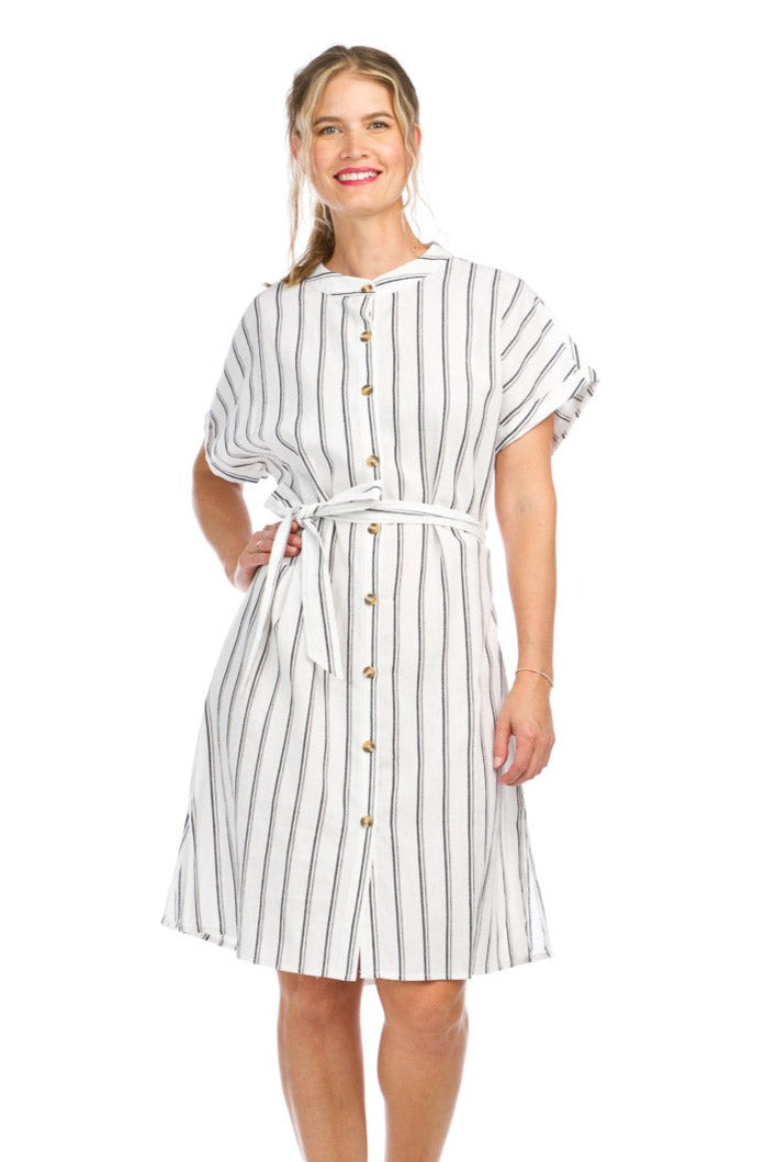 Striped Linen Blend Shirt Dress