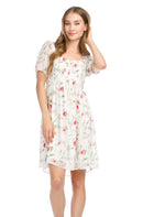 Floral Smocked Puff Sleeve Dress with Back Tie.