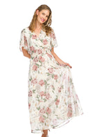 Floral Short Sleeve Maxi Dress with Elastic Waist.