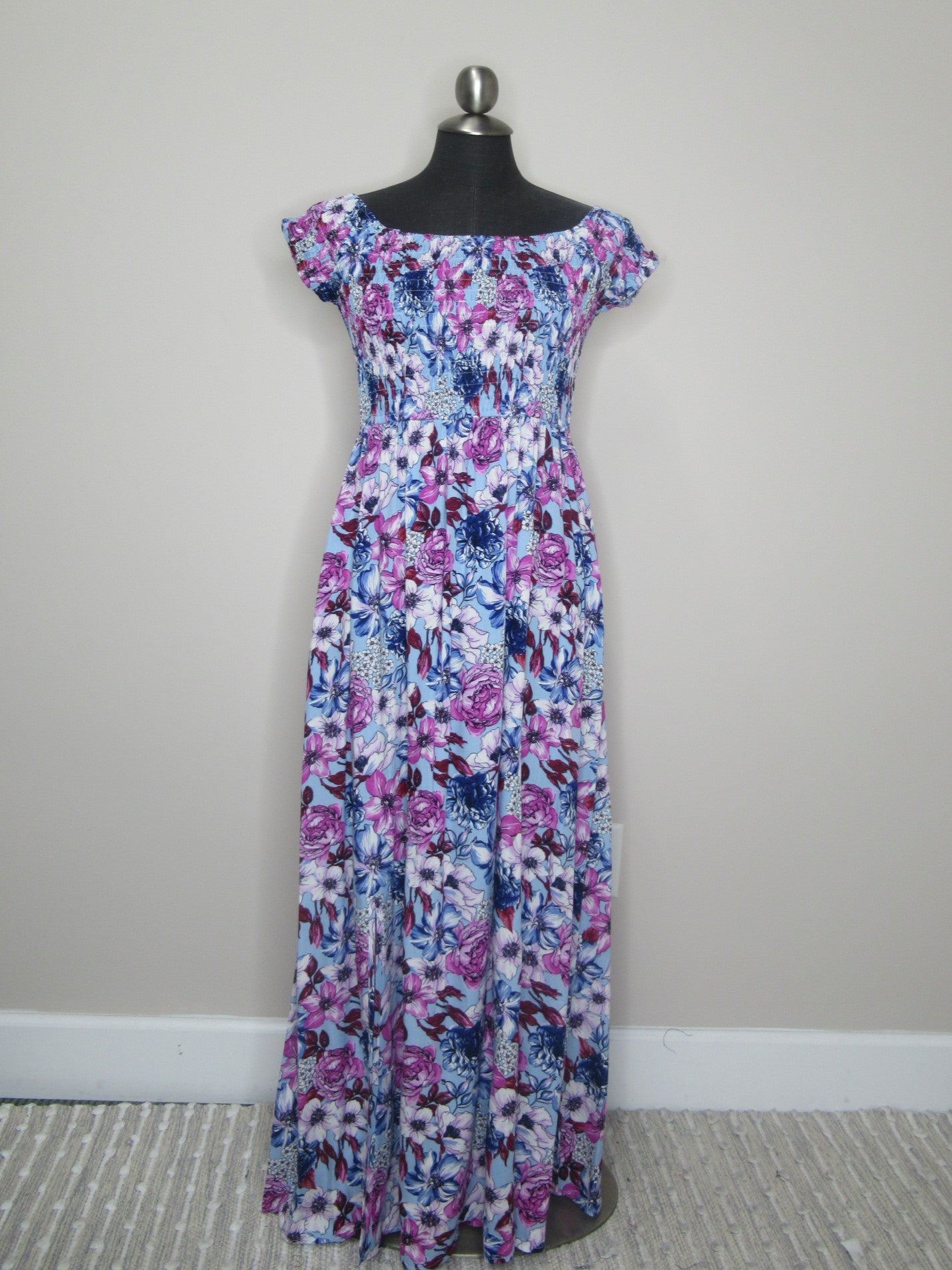 Daisy Smocked Off The Shoulder Maxi Dress with Pockets