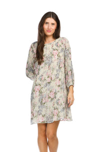 Floral Long Sleeve Pleated Georgette Dress.