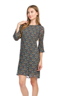 Ditsy Floral 3/4 Sleeve Pleated Georgette Dress