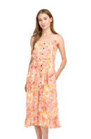 Floral Crinkled Dress with Pockets and Tie Belt.