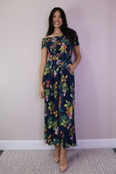 Tropical Floral Smocked Maxi Dress With Pockets