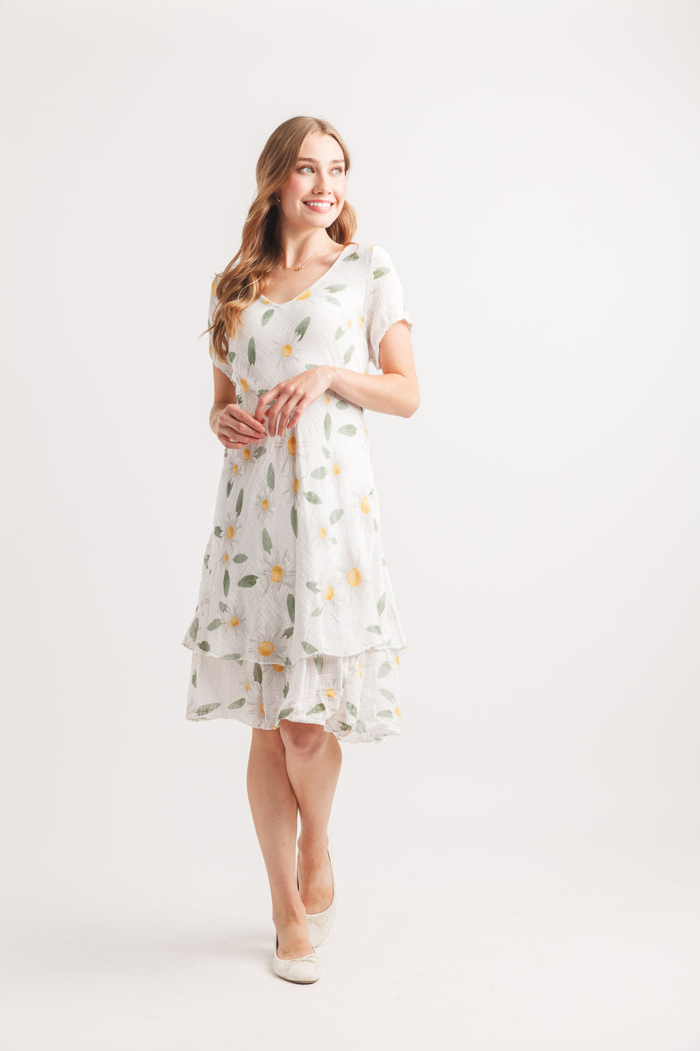 Daisy Short Sleeve Cotton Bias Cut Dress