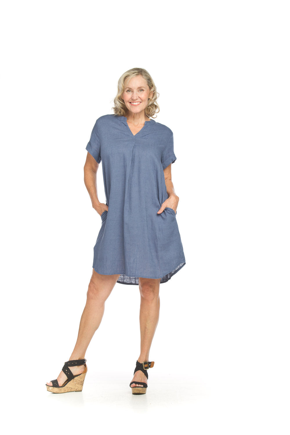 Short Sleeve Linen Blend Dress