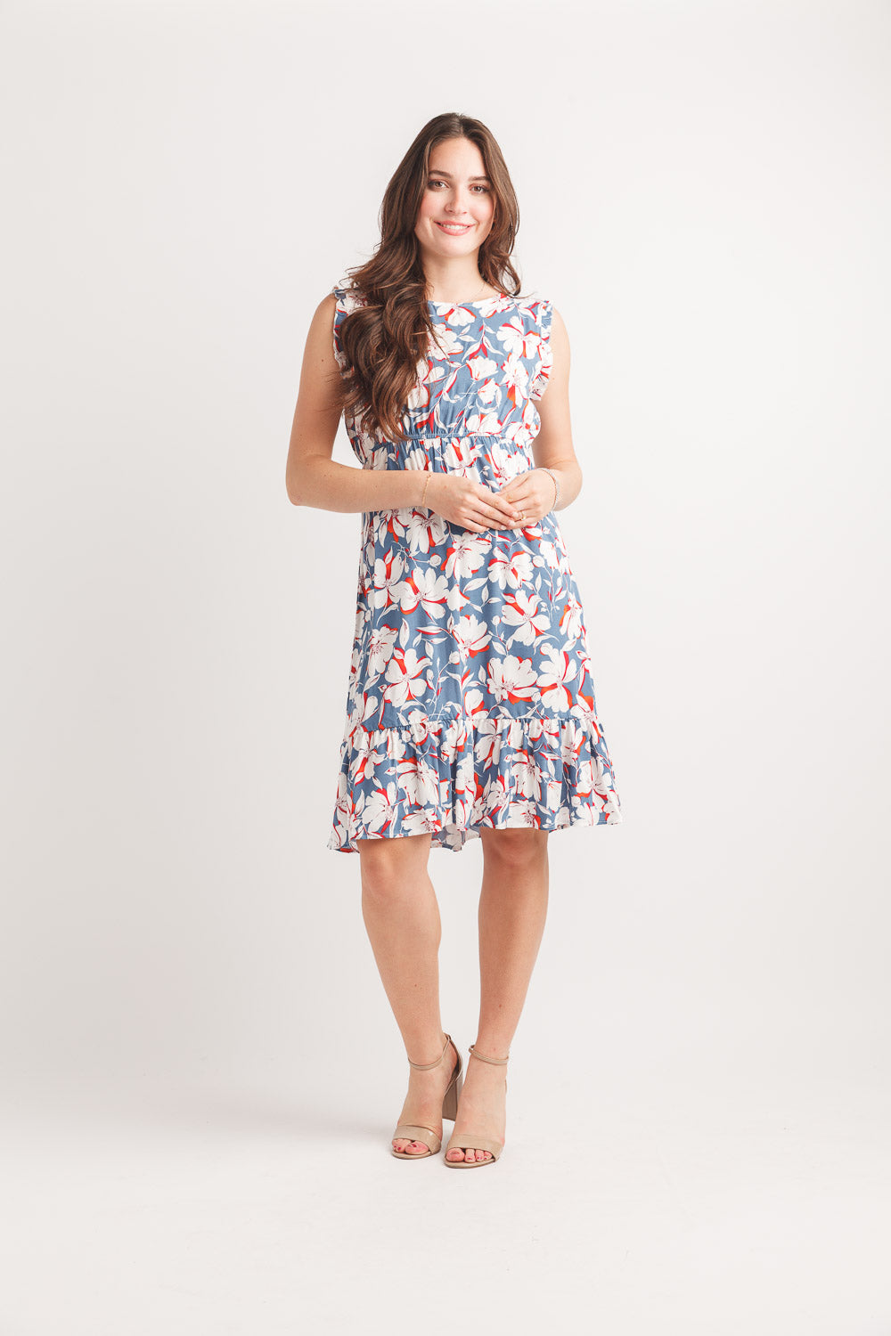 Floral Ruffle Sleeve Dress With Elastic Waist