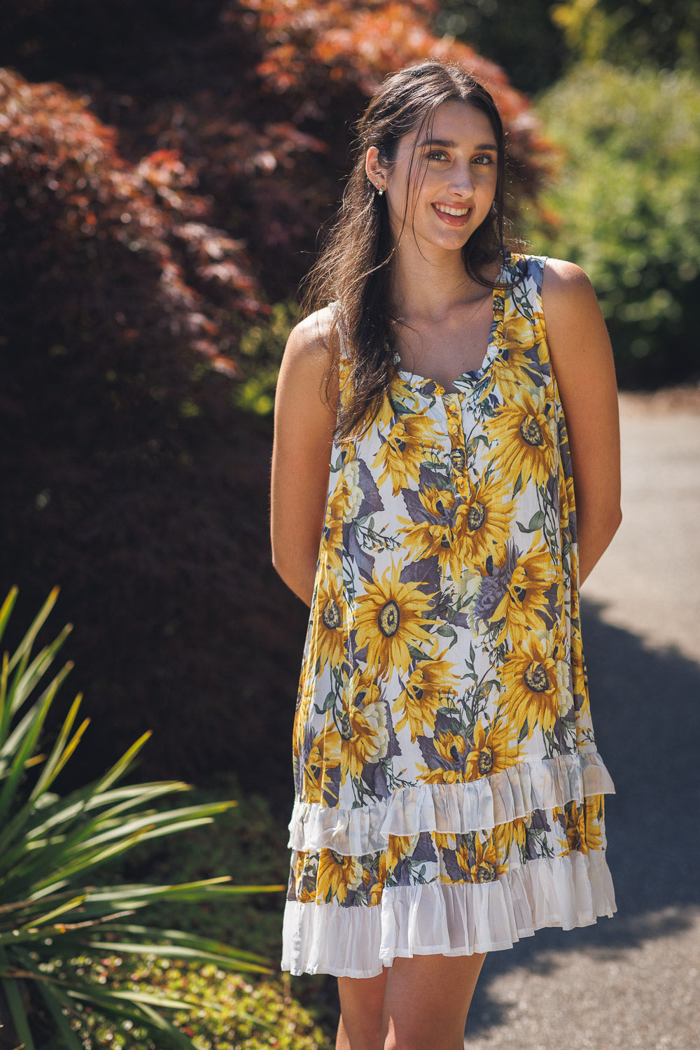 Sunflower Crinkle Ruffle Hem Dress