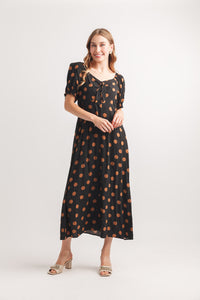 Polka Dot Off The Shoulder V Neck Midi Dress