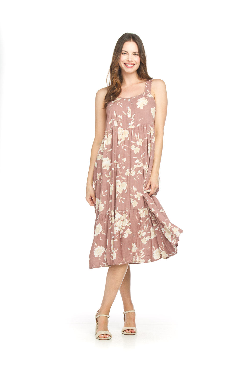 Sleeveless Tiered Floral Dress With Button