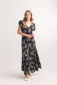 Short Sleeve Maxi Dress With Lace Inset & Pockets