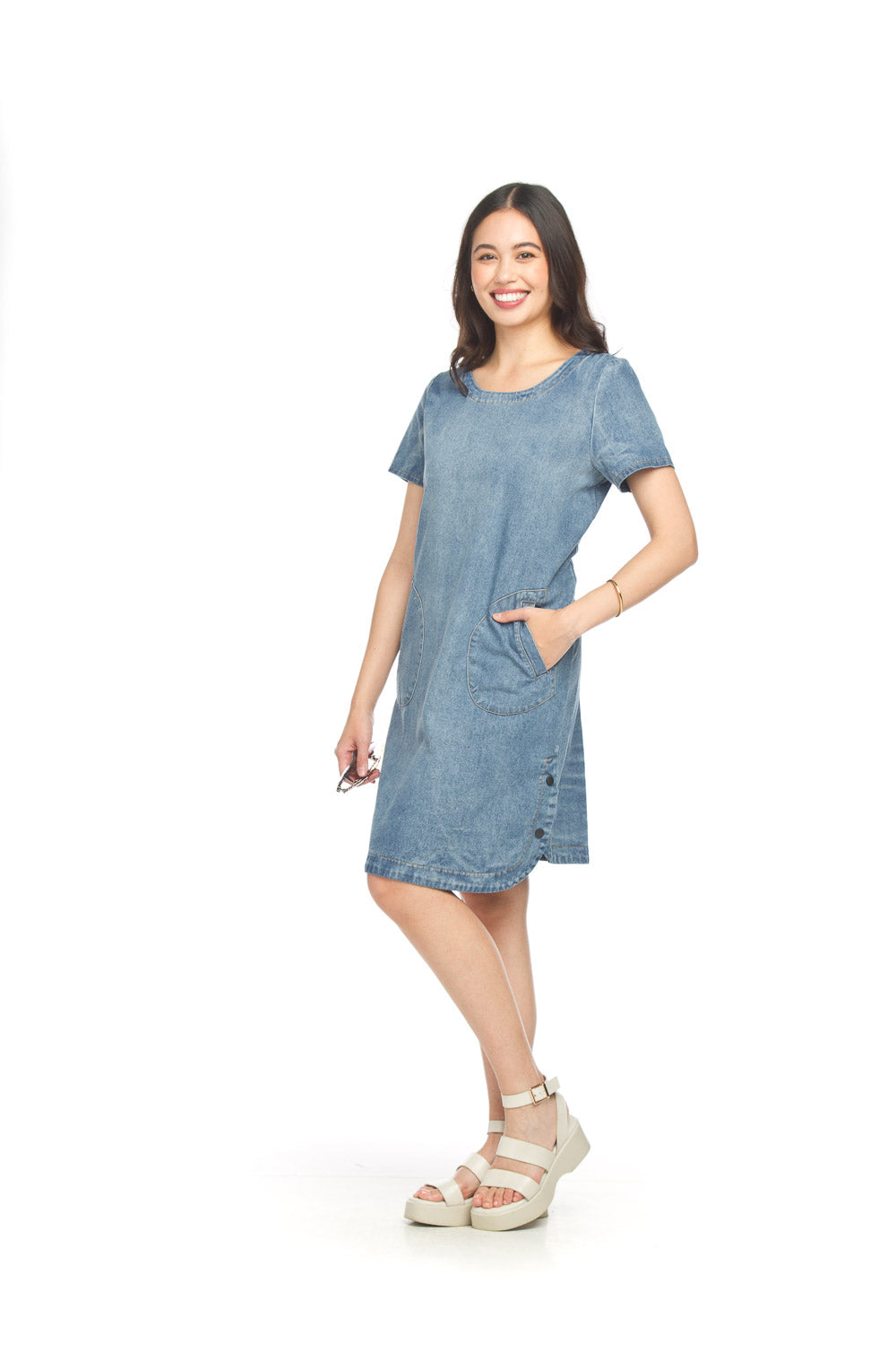 Short Sleeve  Denim Dress With Pockets