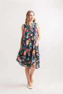Abstract Floral Henley Swing Dress