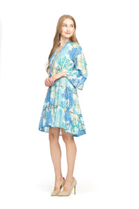 Tiered Shimmer Coral printed Henley Dress