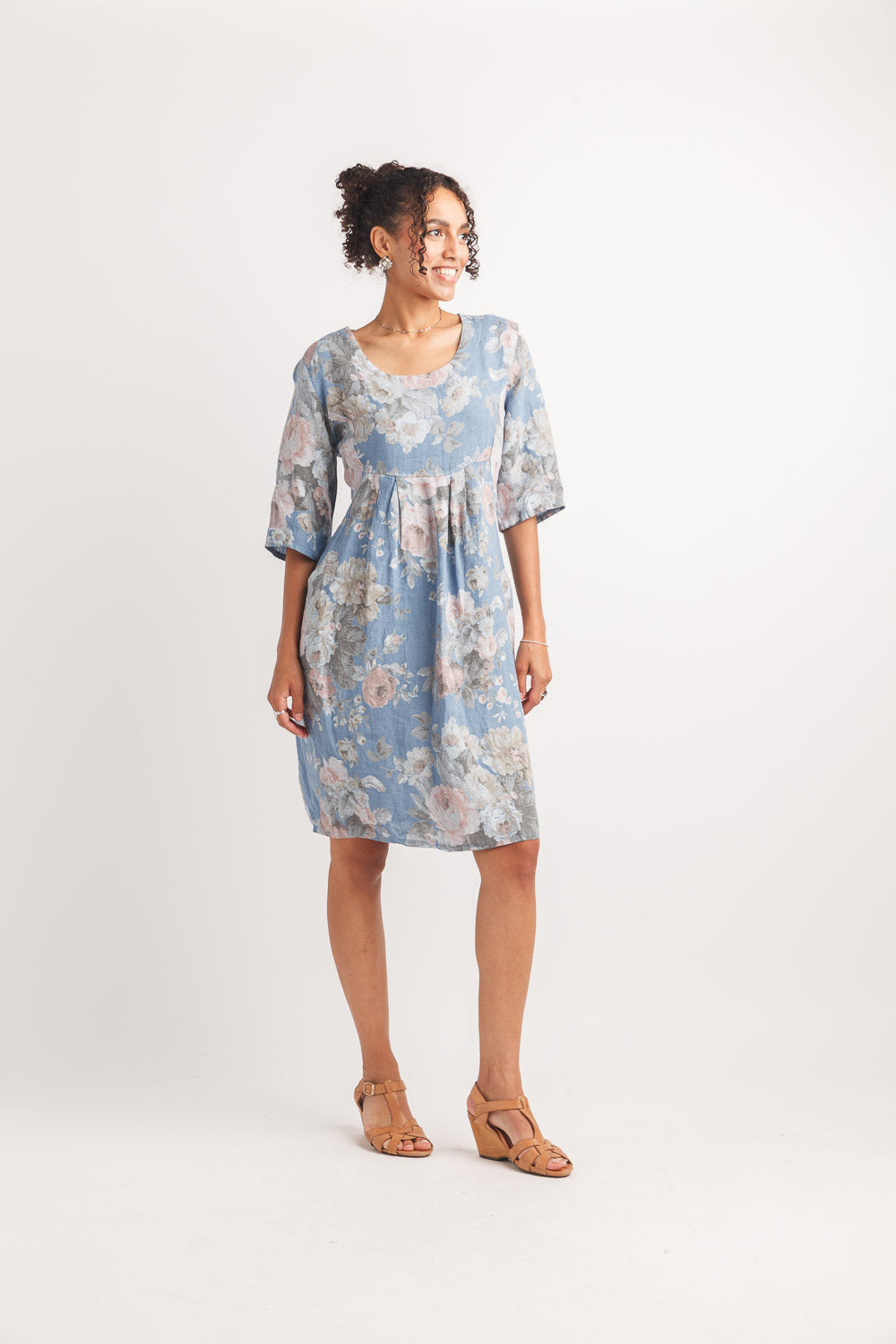 Floral Short Sleeve Dress With Ribbed Side Panels