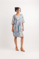 Floral Short Sleeve Dress With Ribbed Side Panels