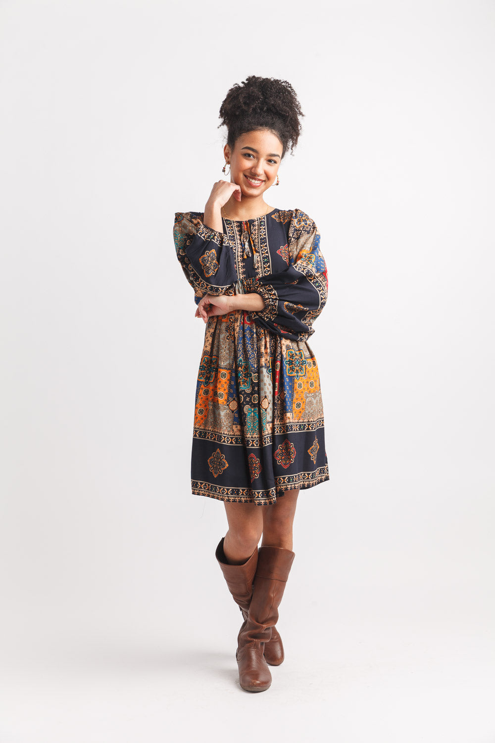 Flowy Balloon Sleeve Patchwork Border