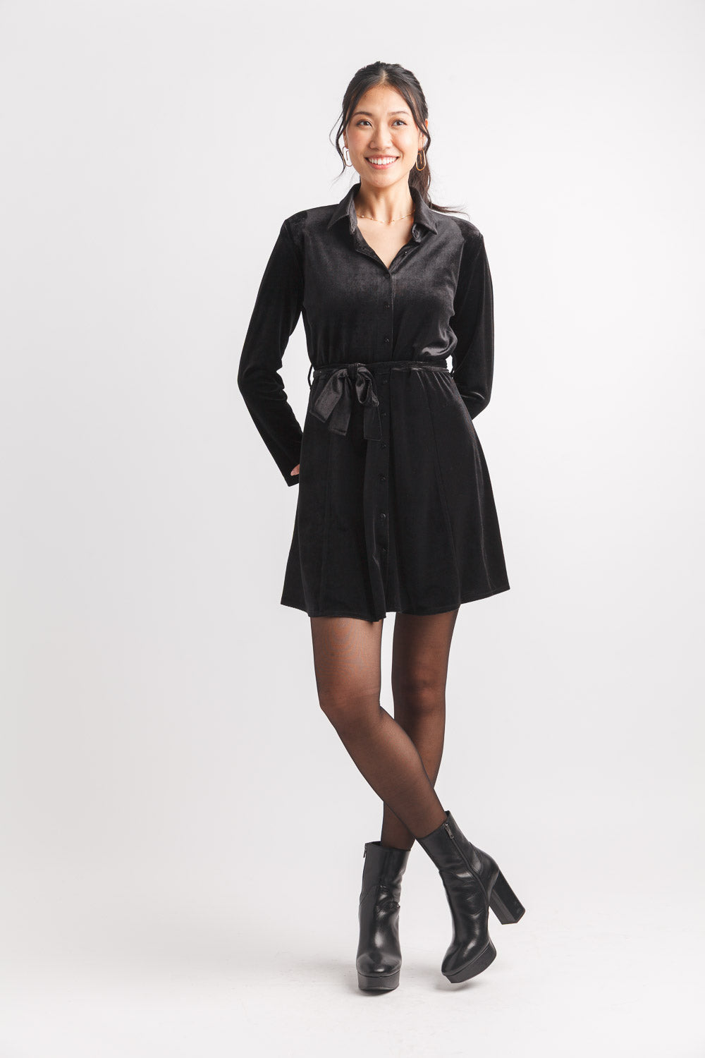 Velvet Solid Shirt Dress