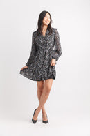 Printed Long Sleeve Dress With Ruffle
