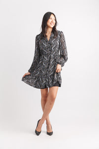 Printed Long Sleeve Dress With Ruffle