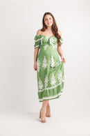 Boho Printed Tie Detail Dress Elastic Neck & Pocket