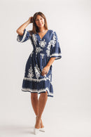 1/2 Sleeve Boho Printed V Neck Dress With Pockets