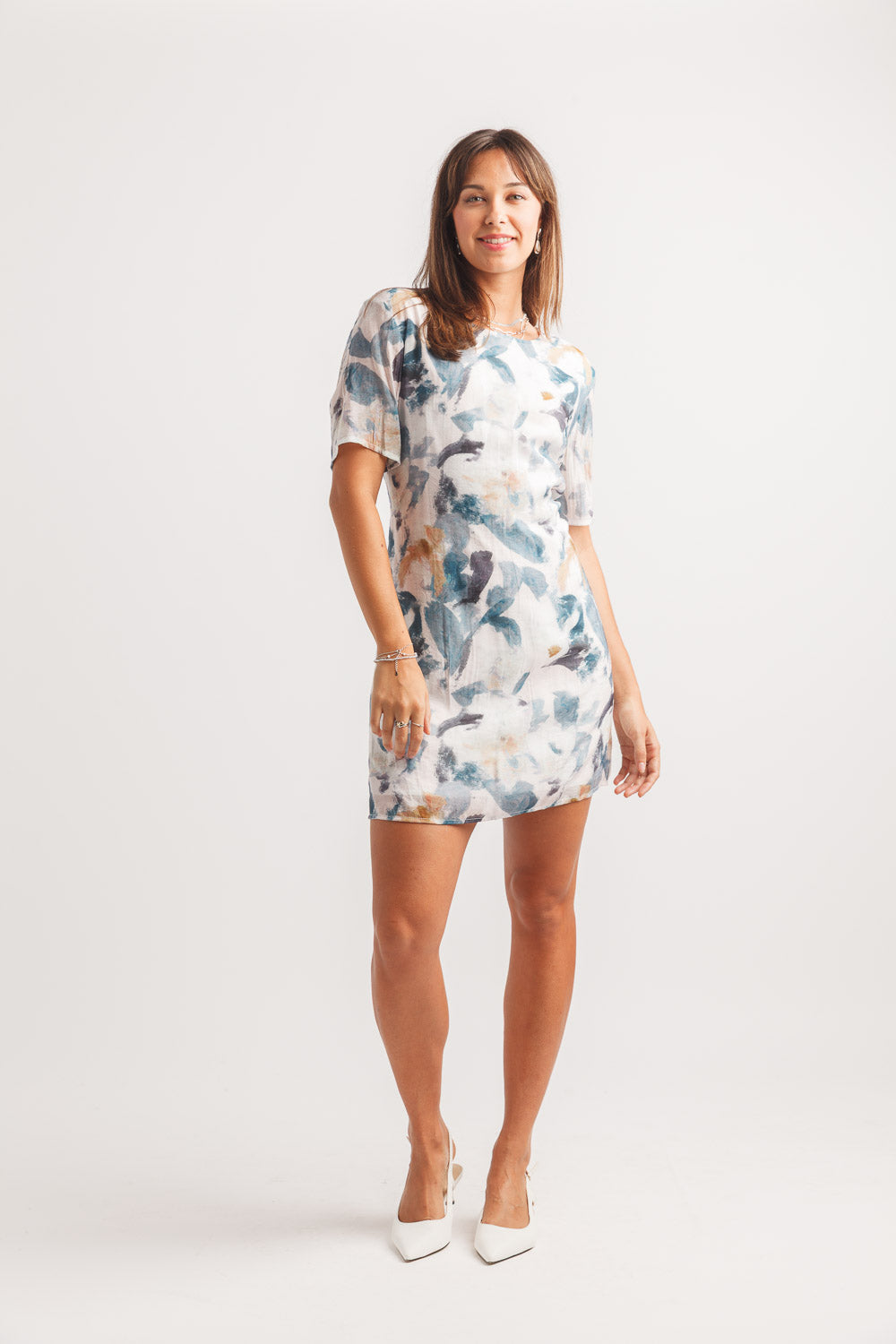 Floral Short Sleeve Dress With Back Zip