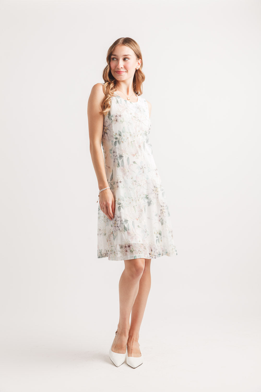 Floral Embroidered Panelled Dress with Lurex