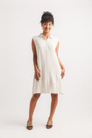 LINEN BLEND COLLARED SHIRT DRESS