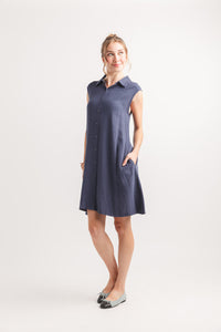 LINEN BLEND COLLARED SHIRT DRESS
